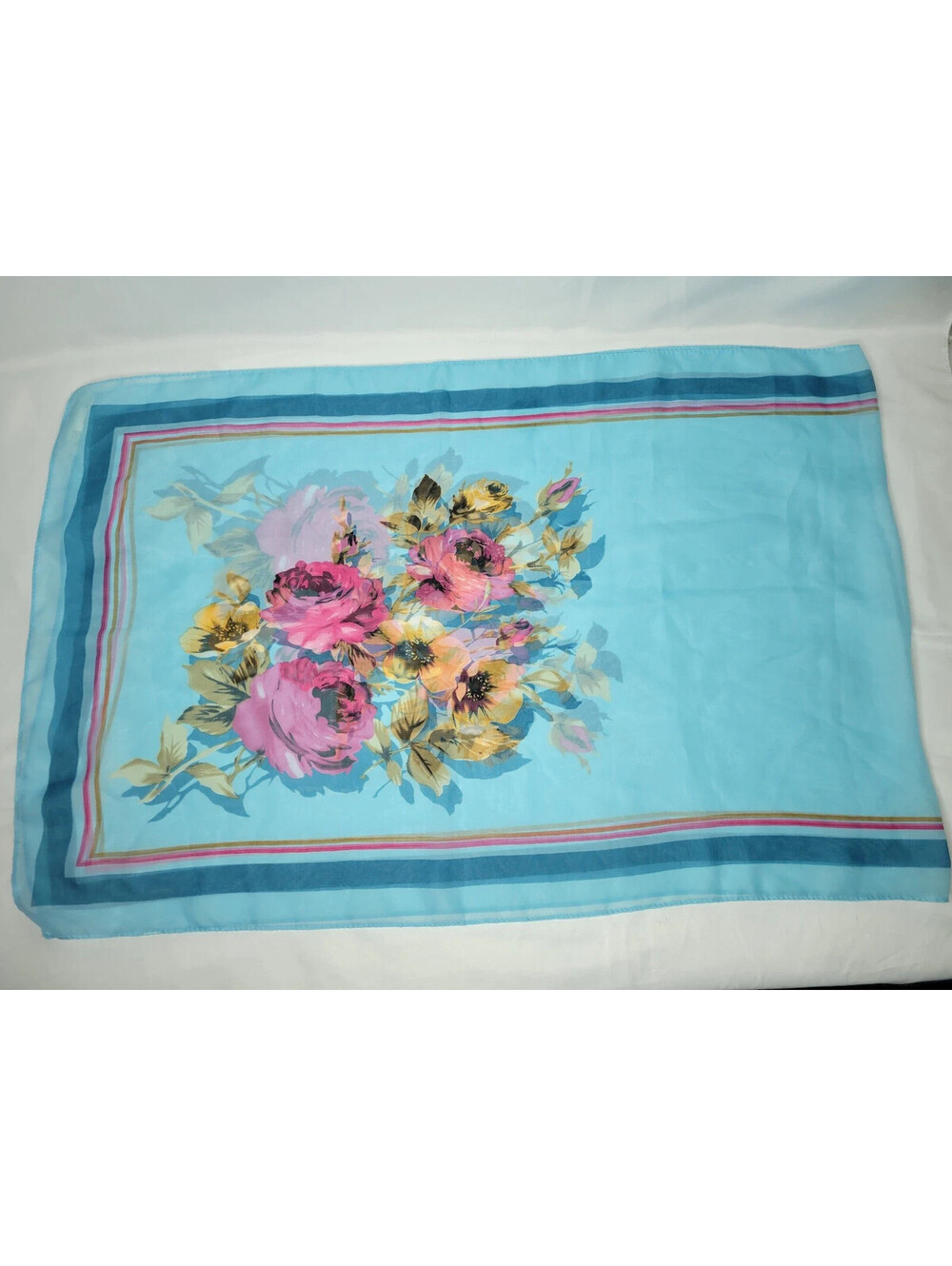 Max Studio Women’s Rectangle Scarf Wrap Floral Light Blue 60" x 20" -NWOT-